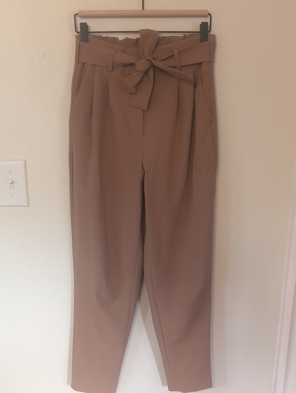 Calvin Klein Taupe Paperbag Waist Tie Belt Trousers 6 Petite (Flawed)